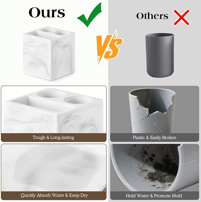 Luxspire Toothbrush Holder, 3 Slots, Marble White | Diatomite, Fast Drying - Image 3