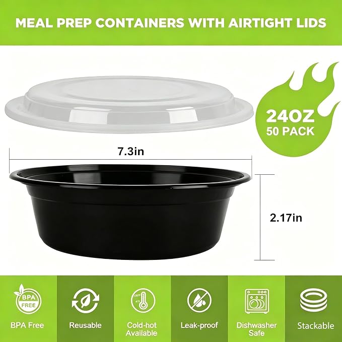 WGCC Meal Prep Containers, Leakproof & Stackable, Dishwasher Safe, - Image 2