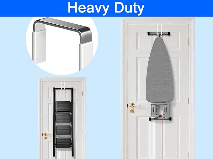 Double Over Door Steel Hooks 2 Pack Fit 1-3/8" Door 5.5" White | Plastic Coated - Image 4