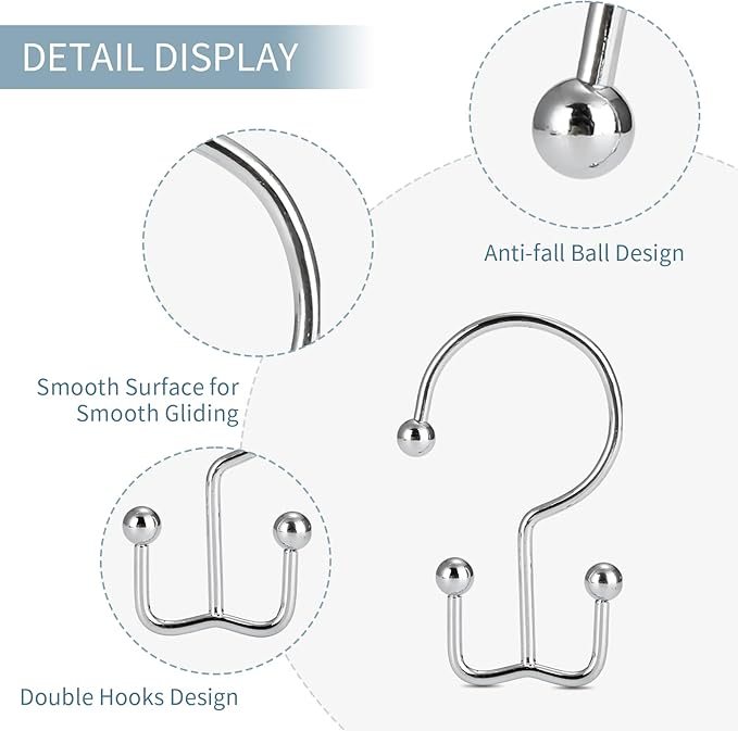 Shower Curtain Hooks, Durable Rust Proof Silver Shower Curtain Hooks, Shower - Image 4