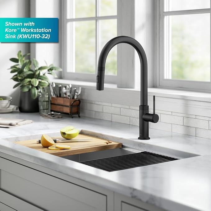 KRAUS Oletto Modern Industrial Pull-Down Single Handle Kitchen Faucet in Matte - Image 12