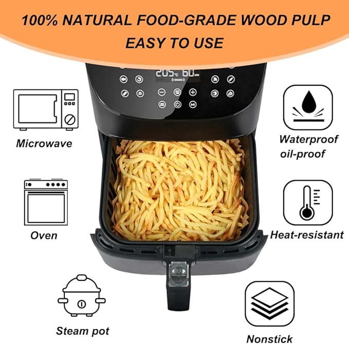 BYKITCHEN 9.4x8.7in Air Fryer Liners Compatible with 4-7QT Airfryer &CHEFMAN 10QT Multifunctional Airfryer, 120PCS Air Fryer Disposable Parchment Paper Liners, Air Fry Dehydrator Combo Accessories