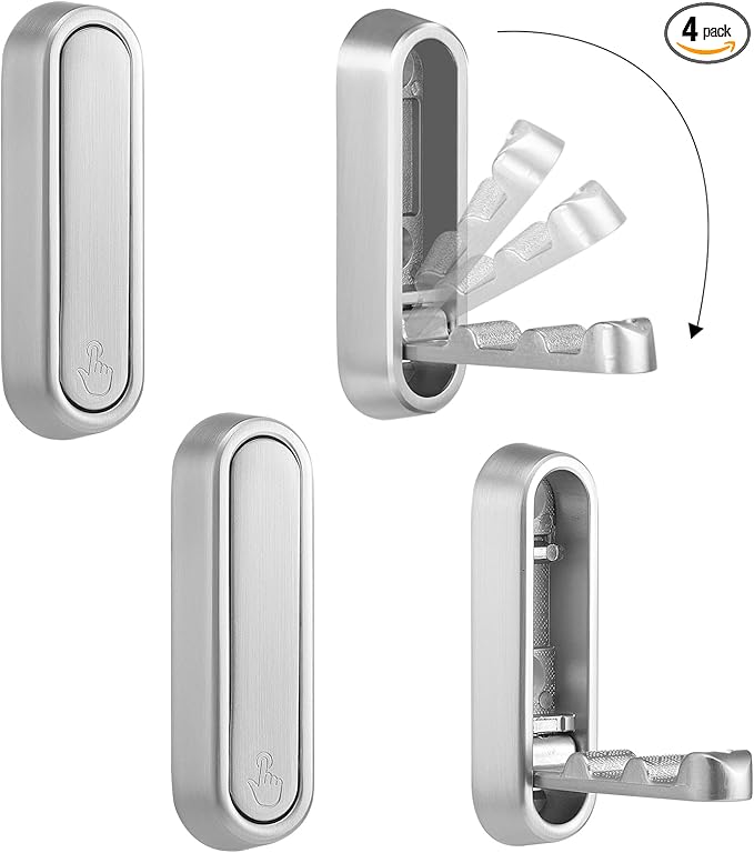 Foldable Wall Hook, 4 Pack, Screw Mounted, Heavy Duty Coat Hooks | 90° Foldable by Dntorx