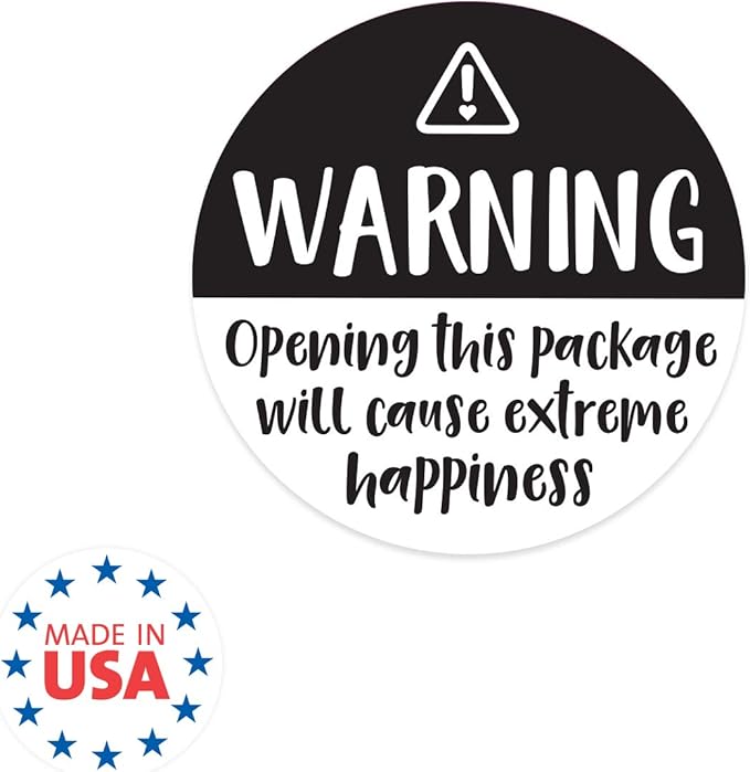 Black and White Adorable Warning Extreme Happiness Labels / 500 Cute Small Business Package Stickers / 1.5" Labels Adorable Happy Mail Envelope Seals/Made in The USA
