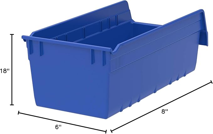 Akro-Mils 30088 ShelfMax Plastic Nesting Shelf Bin Box, 18-Inch L by 8-Inch W by 6-Inch H, Blue, Case of 8