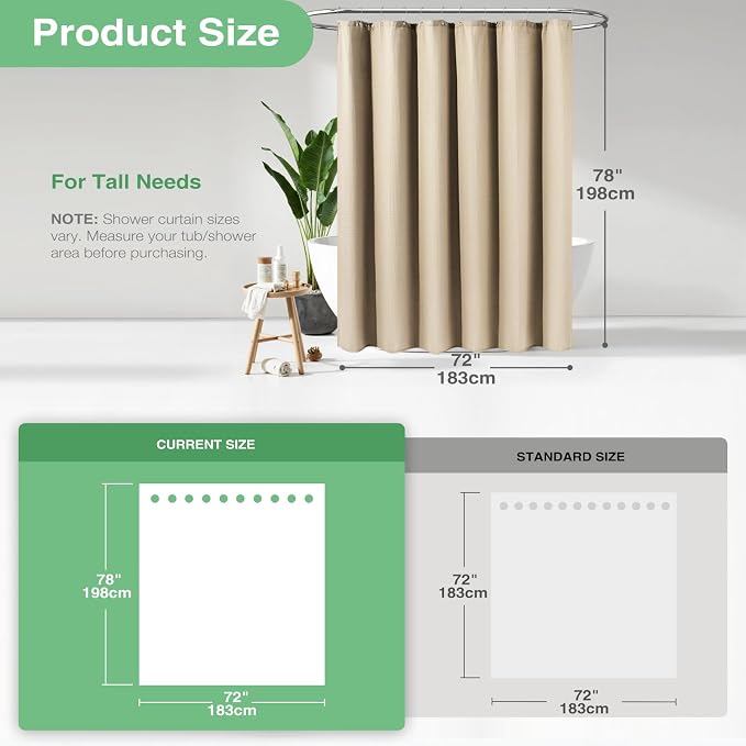 Dynamene Long Waffle Shower Curtain 256 GSM Heavy Fabric 72x78 Beige/Khaki - Image 3