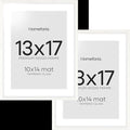 Homeforia 13x17 White Picture Frame, High End Oak 13x17 White Wooden Poster Frames with Mat 10x14 for Print, 13 x 17 Wood Frame Matted to 10 x 14 Photo, 17x13 Frame, Tempered Glass, Wall Kit, Set of 2