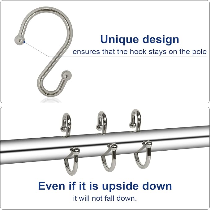 Metal Shower Curtain Hooks, Rust Proof Shower Curtain Hooks Rings, Durable S - Image 3