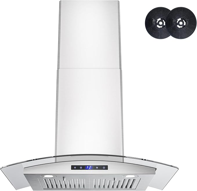 FIREGAS 30 inch Wall Mount Range Hood 600CFM with Ducted Exhaust Vent,3 Speed Fan,Soft Touch Controls,LED Lights,Permanent Filters in Stainless Steel,includes Charcoal Filter