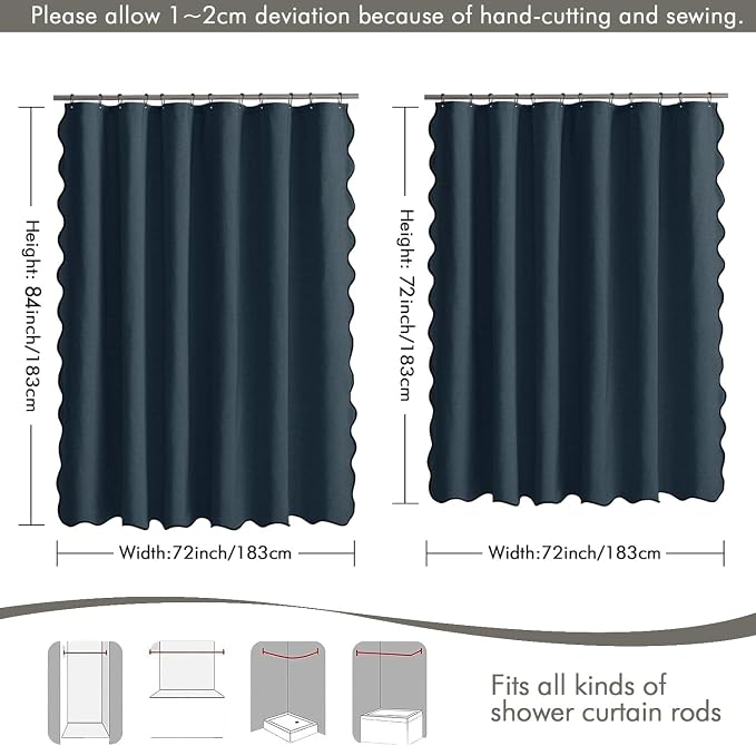 MIULEE Navy Blue Scalloped Linen Shower Curtain 72x72 Inches - Image 6