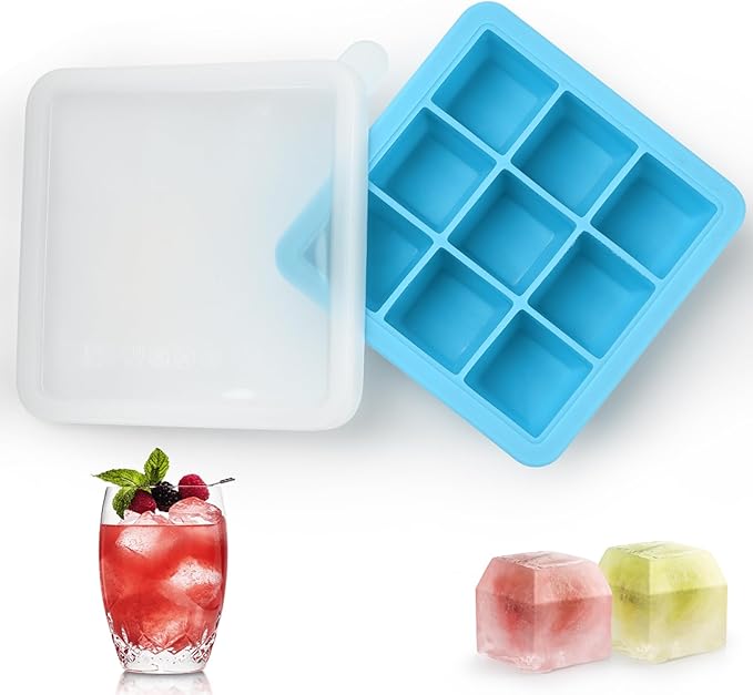 Silicone Ice Cube Trays with Lid,9x1.3 inch,Small Ice Cube Trays for Freezer | Mini Ice Cube Tray-Nugget Ice Tray with lid for Mini Fridge with Freezer for Coffee,Cocktail,Baby Food-BPA Free