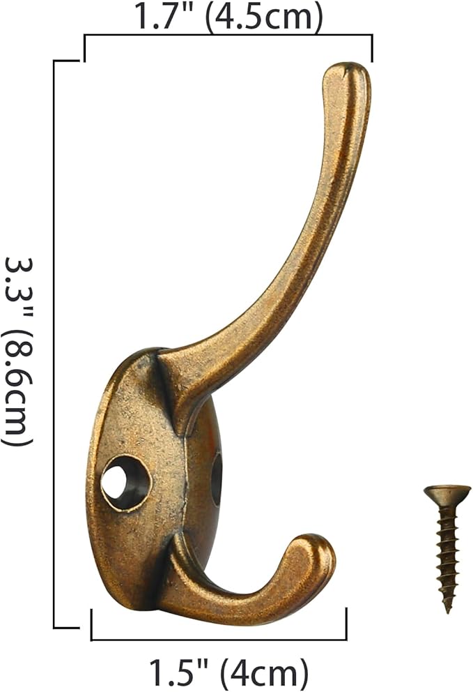 IBosins 12 Pack Antique Brass Double Coat Hooks Wall Mounted - Image 3