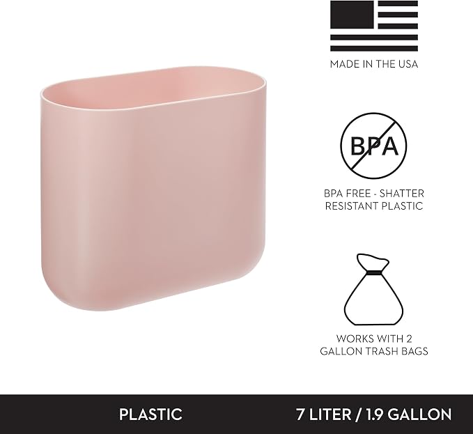 iDesign Small Slim Plastic Bathroom Trash Can - Image 4