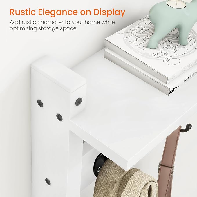 Wall Shelf with Hooks, Coat Rack Wall Mount with Pegs, Hanging Entryway Coat - Image 3
