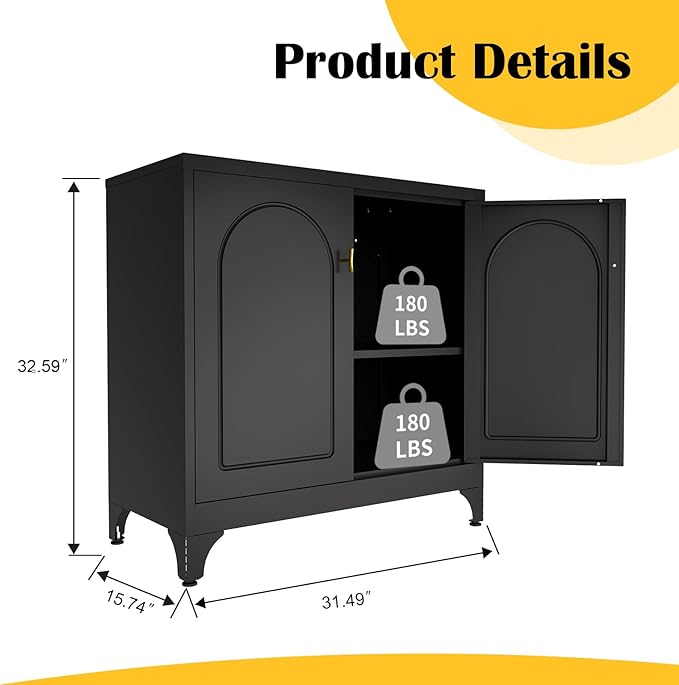 Metal Sideboard Buffet Cabinet with Storage,33 Inch Coffee Bar Cabinets with Adjustable Shelf, Black Kitchen Pantry Cabinet for Dining Room, Living Room