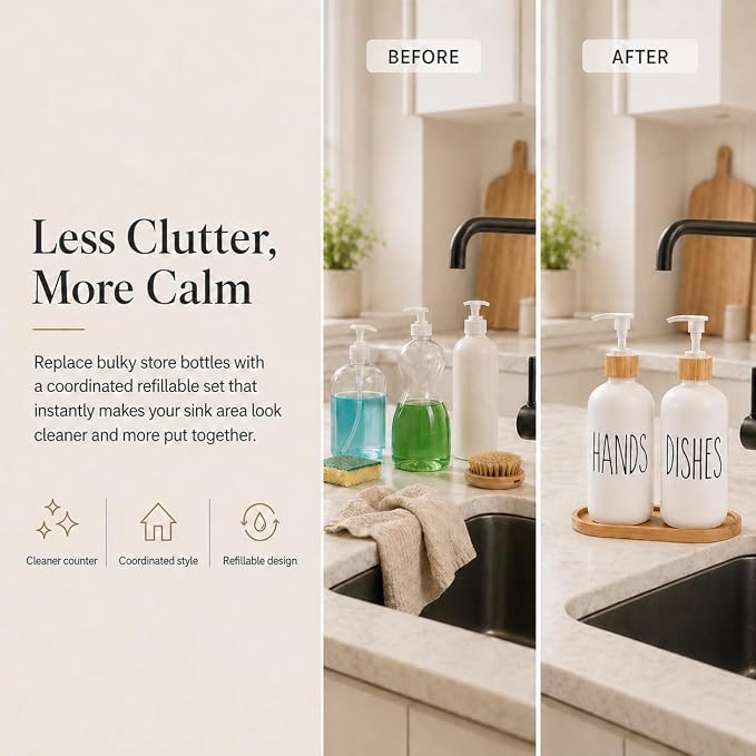 Dish Soap Dispenser for Kitchen, Glass Hand Soap Dispenser, Modern Farmhouse - Image 2
