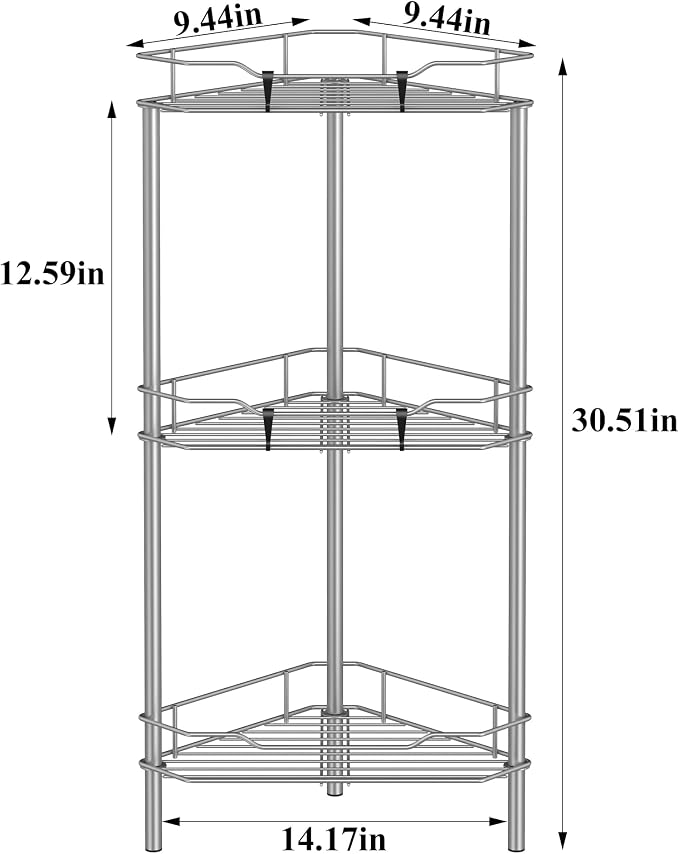 HuggieGems Metal Floor Standing Corner Shower Caddy, 3 Tier - Image 7