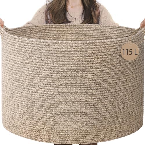 INDRESSME 115L Extra Large Woven Wicker Blanket Basket Living Room by INDRESSME
