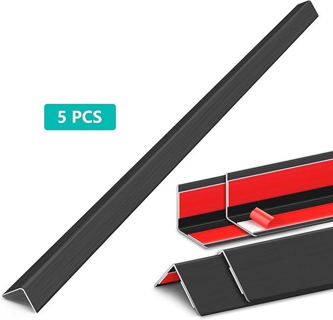 5pcs 57" L*1.42" W Aluminum Self-Adhesive Wall Corner Protectors, Wall Furniture Bumper, Safety Baby Proofing Corner Cushion Table Edge, Wide Coverage and Easy to Install - Black