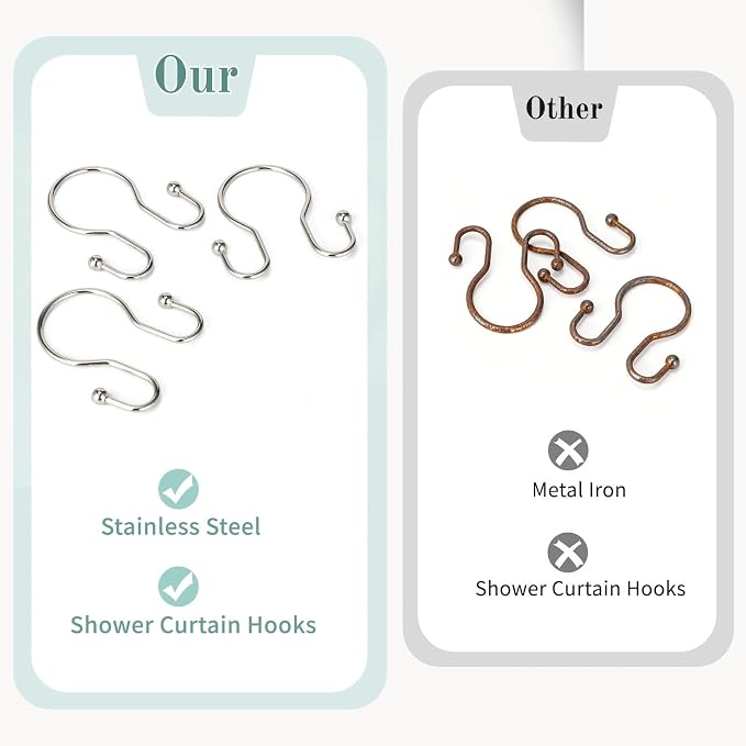 Shower Curtain Hooks, Stainless Steel Shower Curtain Hangers, Metal Shower - Image 3