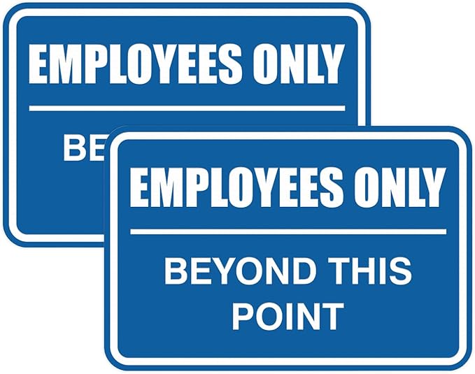 All Quality Classic Framed Employees Only Beyond This Point Wall or Door Sign | Easy to Install Business Signage - Medium (Blue) 2 Pack