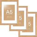Homeforia A5 Wood Picture Frame, High-End Natural Oak 5.8x8.3 Frame Matted to 4.1x5.8 inch Photo, A5 Size Wooden Frames with Mat A6 for Art, 5.8 x 8.3 Poster Frames, Tempered Glass, Wall Kit, Set of 3
