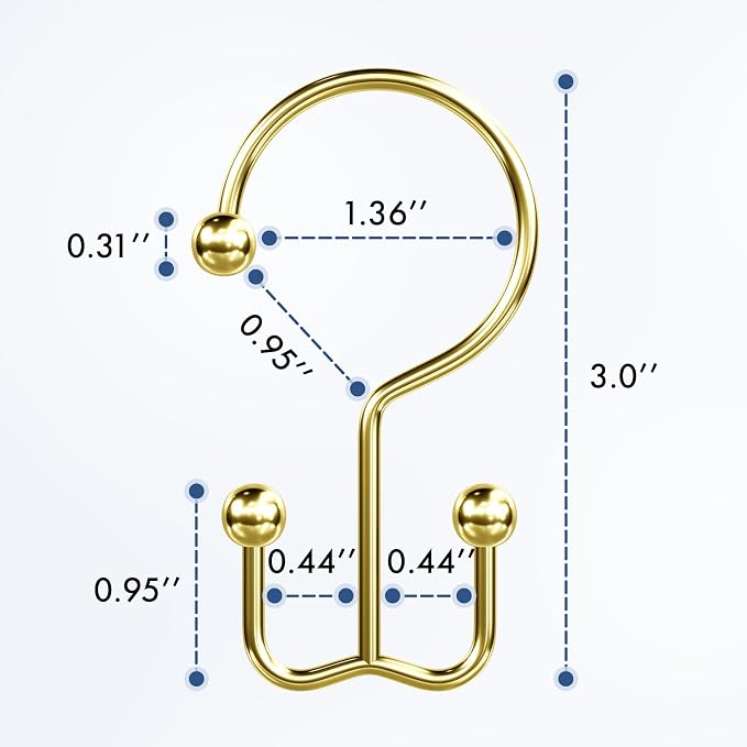 Bathway Shower Curtain Hooks Gold Shower Curtain Rings, Metal Shower Hooks - Image 2
