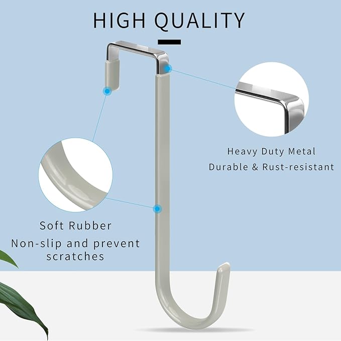 FYY Over the Door Hooks, Single-Hanger 4 Pack, Fits Doors 1.6" Grey | Heavy - Image 3
