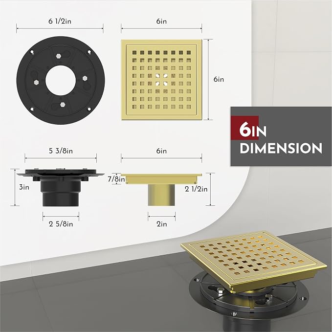 6 Inch Square Shower Floor Drain - Image 2