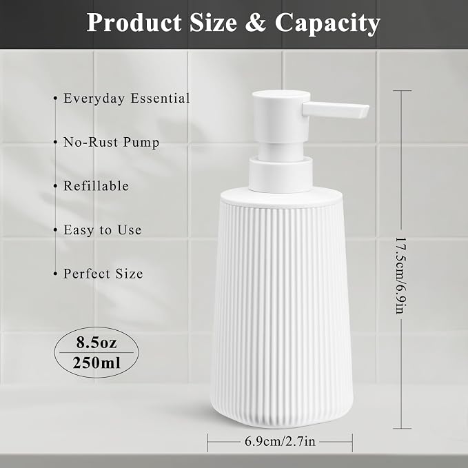 White Hand Soap Dispenser for Bathroom and Kitchen | No Rust Pump Refillable - Image 6