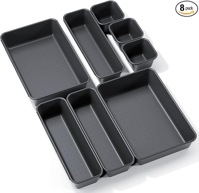 Kutesna 8PCS Plastic Interlocking Drawer Organizer, 3 Sizes Desk Organizer | by Kutesna