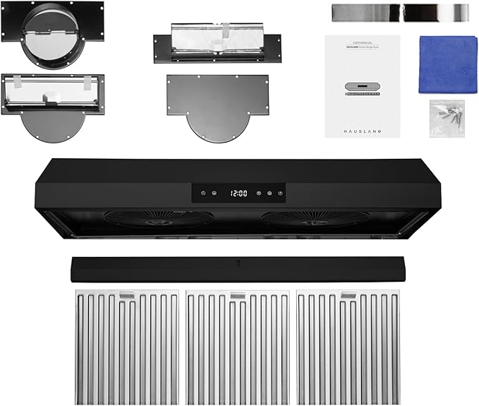 Hauslane Range Hood 36 Inch - Under Cabinet Range Hood, Matte Black Hood, Vent Hood 36 Inches, Stove Vent Hood for Kitchen, Kitchen Vent Hoods 36 Inch with LED - Chef Series PS18