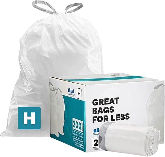 Plasticplace Custom Fit Trash Bags Compatible w Simplehuman Code H Drawstring by Plasticplace