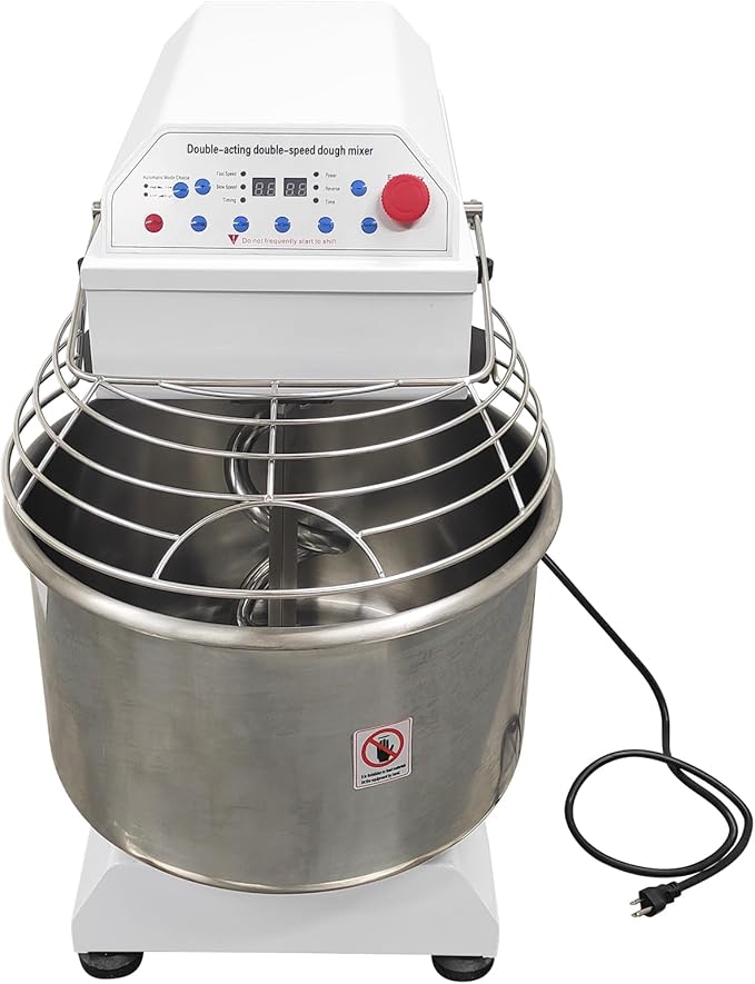 TECHTONGDA Commercial Dough Mixer Mixing Machine, 30QT Dough Kneading Machine with Timing Function, Spiral Stand Mixing Machine, Double Acting Double Speed, Baking Equipment for Restaurant Pizzeria