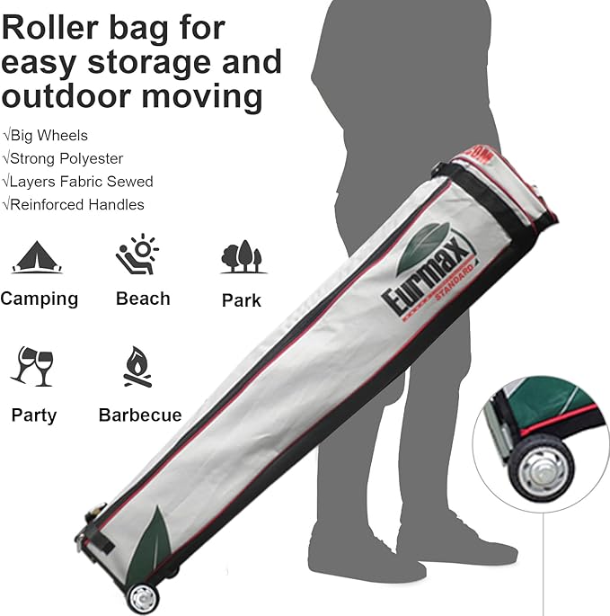 Eurmax USA Standard 10x10ft Patio Pop Up Canopy Tent for Outdoor Events Commercial Instant Canopies with Heavy Duty Roller Bag,Bonus 4 Canopy Sand Bags (Turquoise)