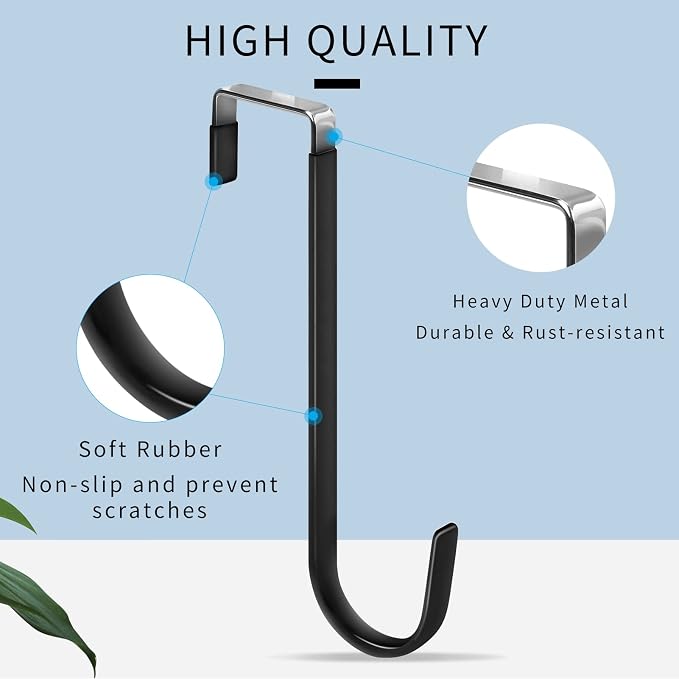 FYY Over the Door Hooks, Single-Hanger 4 Pack, Fits Doors 1.6" Black | Heavy - Image 3