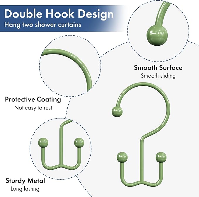 Bathway Shower Curtain Hooks Green Shower Curtain Rings, Metal Shower Hooks - Image 4
