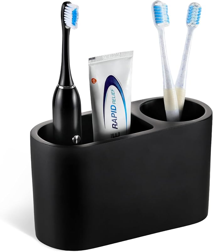Luxspire 2 Slots Toothbrush and Toothpaste Holder, Matte Black | Resin by Luxspire