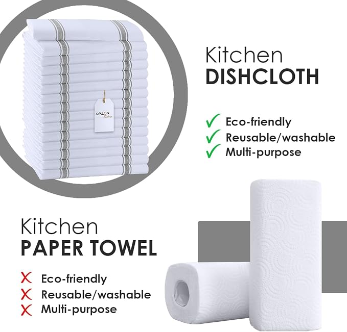 Dish Towels 15 Pack Grey Stripe 100% Cotton Kitchen Towel 15x25 Inch Tea Towels - Image 2