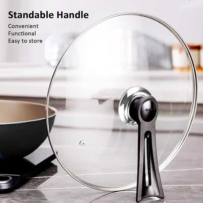 14 Inch Glass Lids For Pots, Pans and Skillets, Available in Small and Large Lid 10.25, 11, 12, 12.5, 13.5 and 14 Inch,Replacement Tempered Clear Glass Lids with Steam Vent,Standable Pan Cover
