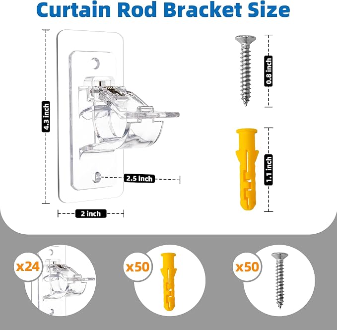24-Pack No Drill Needed Curtain Rod Holders Brackets, Self Adhesive Rod Holder - Image 7