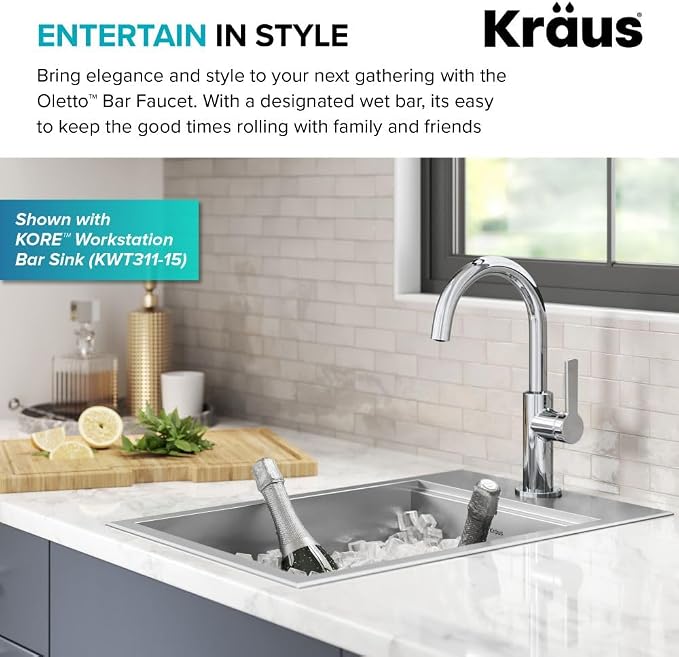 Kraus Oletto Single Handle Kitchen Bar Faucet in Chrome, Kitchen Sink Faucets - Image 9