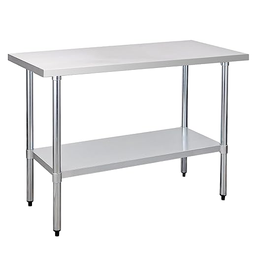 COOLCHEF Stainless Steel Work Table 24 x 48 Inch, NSF Commercial Prep Table with Undershelf, Heavy Duty Food Prep Workstation