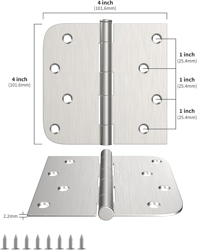 12 Pack goldenwarm Door Hinges Satin Nickel 4inch Interior Door Hinges with Square & Round Corners, Brushed Nickel Flat Butt Hinges Door Hardware