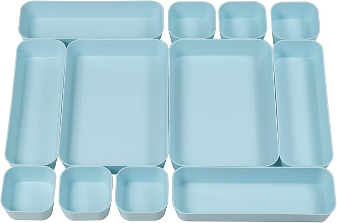 Set Of 12 Blue Color Plastic Desk Drawer Organizers - Image 5