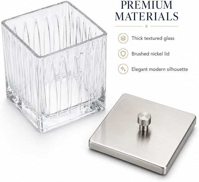 Vince Camuto Home Glass Cotton Jar Holder – Nickel Lid, Elegant Bathroom - Image 5