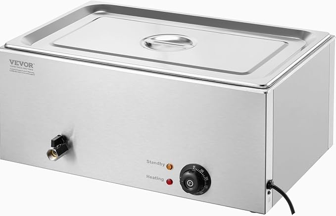 VEVOR Commercial Food Warmer, 1 Pan 24QT Electric Steam Table, 1200W Professional Countertop Stainless Steel Buffet Bain Marie with 86-185°F Temp Control for Catering and Restaurants, Silver