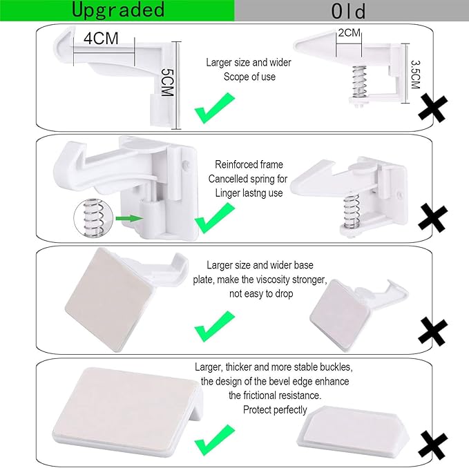 16 Pack Upgraded Invisible Baby Proofing Cabinet Latch Locks - No Drilling or Tools Required, Children Proof Cupboard Drawers Latches, Works with Most Cabinets and Drawers - Adhesive Easy Installation