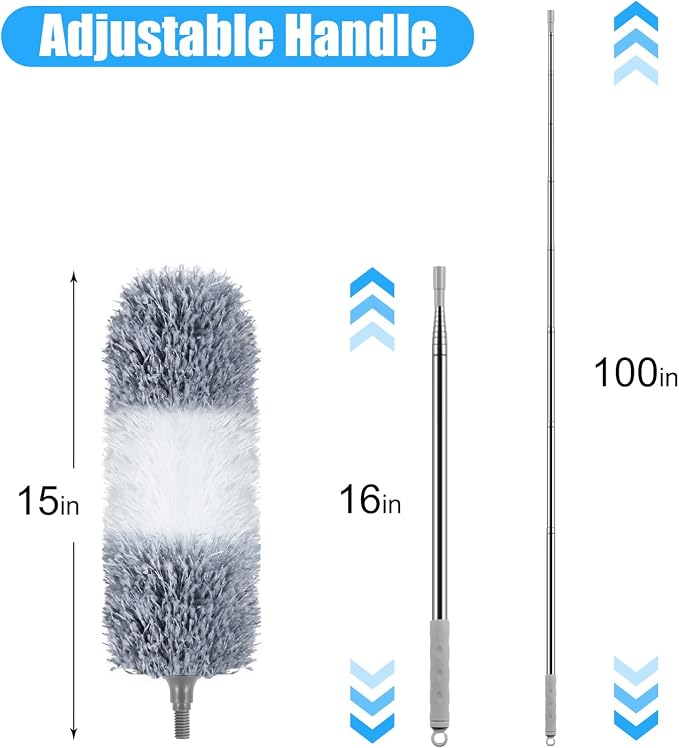 Microfiber Feather Duster, 110 Inch Extendable Telescoping Pole Duster - Image 4