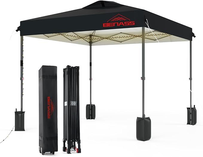 12x12 Pop Up Canopy, Easy Up Canopy Tent, Heavy Duty Tents for Parties, One Person Set Up Event Tent, Black